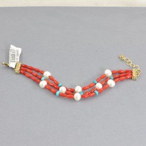 NWT American West Red Coral Bead & Gemstone 3 Strand Bracelet